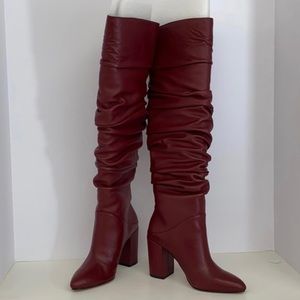 INC Tabithaa Red leather ruched over the knee boot